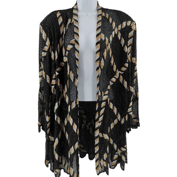 Heavy Vintage Beaded Duster JacketBlack and Gold Rope DesignJudith Ann Cre